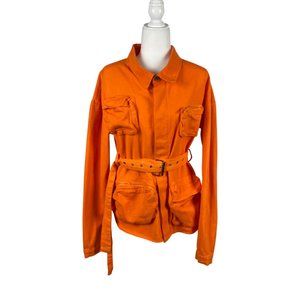 🦋PrettyLittleThing Denim Utility Orange Long Sleeve Belted Button Jacket 4